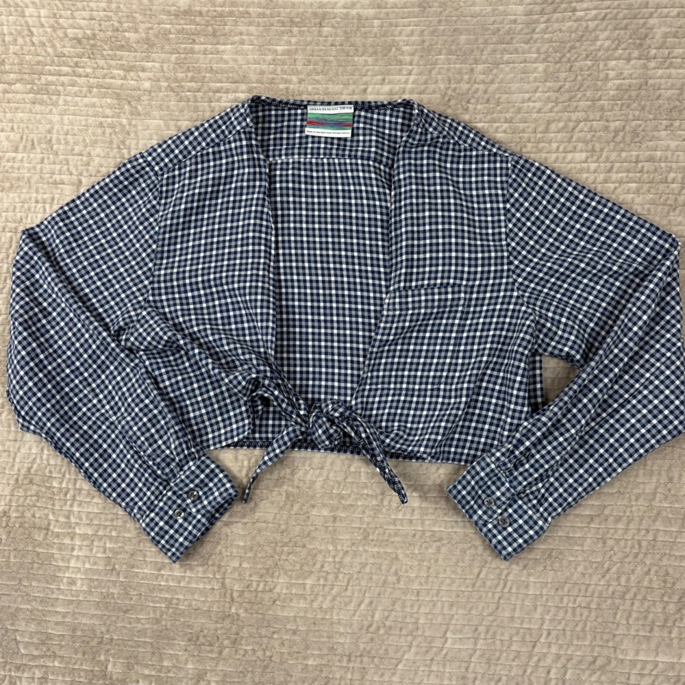Urban‎ Renewal Gingham Tie Front Cropped Top Navy White Vintage Fabric S/M